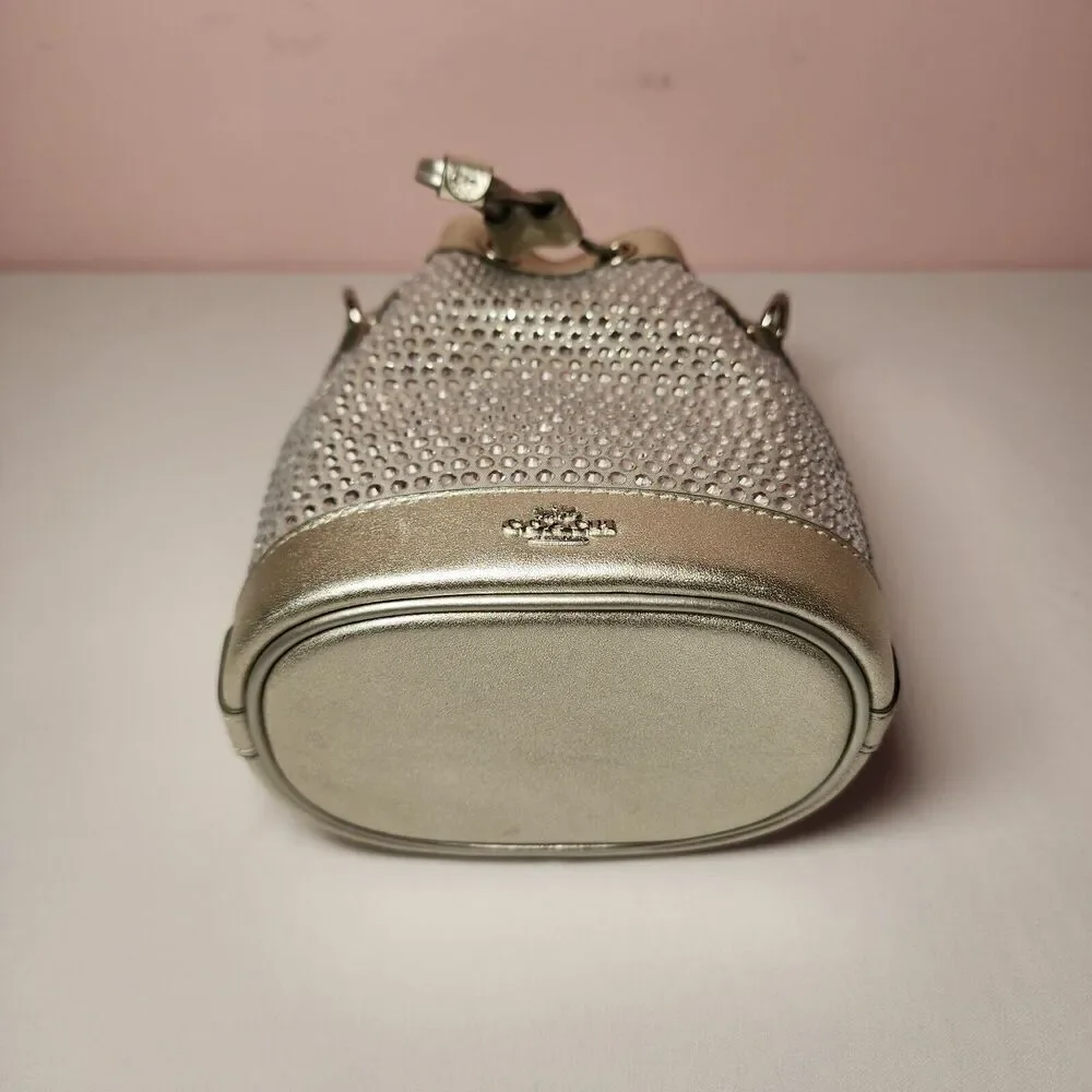 NWT Coach CW301 Mini Bucket Bag With Crystal Silver